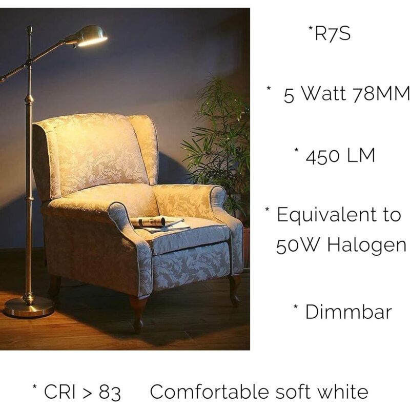 R7s Led 78Mm Dimmable Warm White 2700K 5W J78 Lamp 450Lm Replaces 50W Halogen Illuminant 230V 83 Ra Pack Of