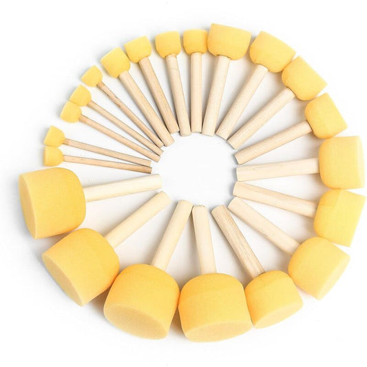 25 Pieces Foam Paint Brushes Sponge With Wooden Handle For Painting Art Craft Pottery Graffiti Sizes