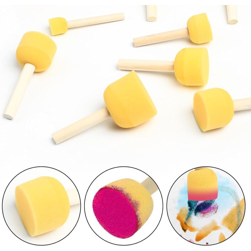 25 Pieces Foam Paint Brushes Sponge With Wooden Handle For Painting Art Craft Pottery Graffiti Sizes