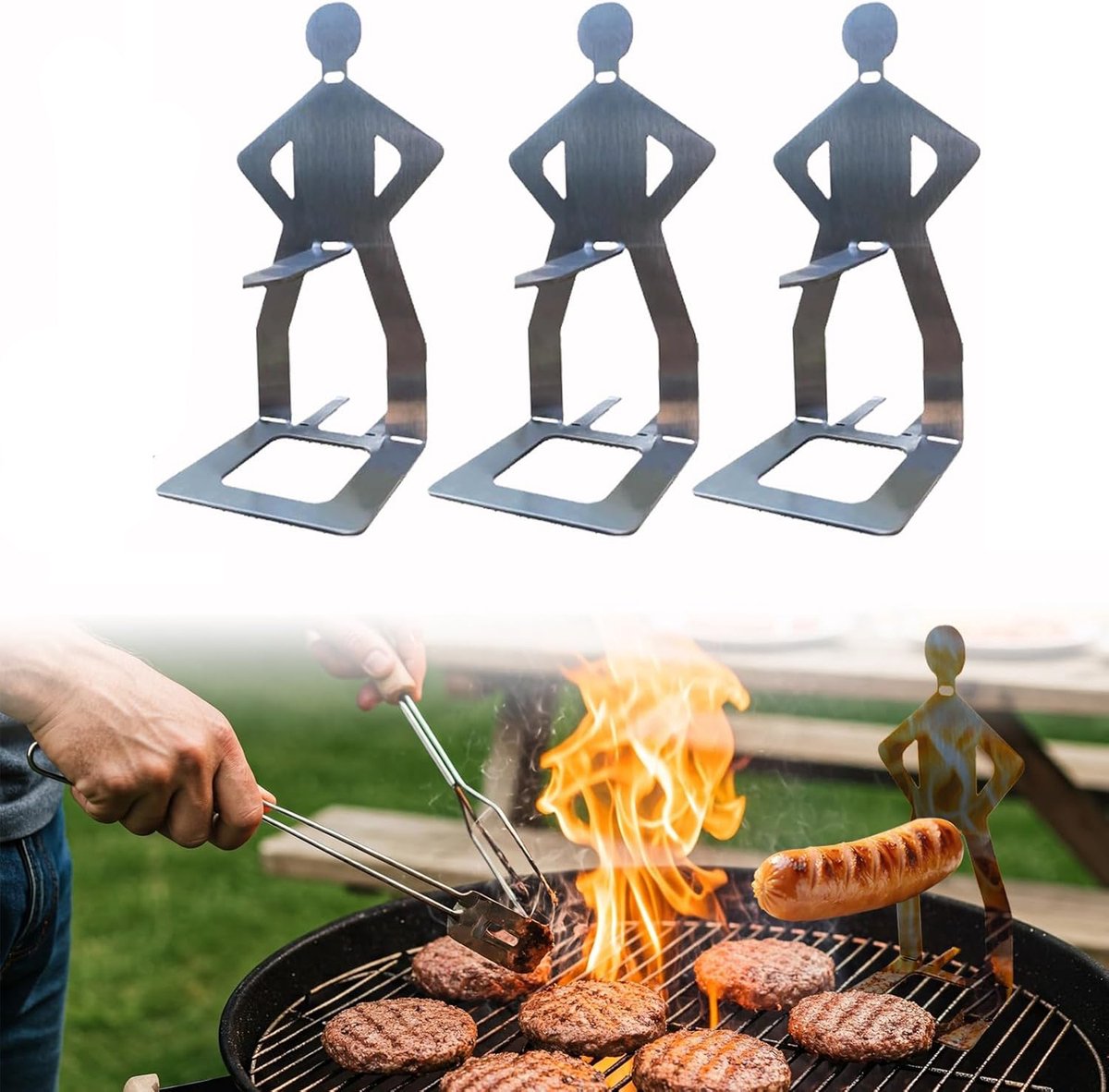 Bbq Stainless Steel Sausage Holder 3 Pieces Portable Standing Man Fun Fork Camping Picnic Garden Kitchen Gifts Men