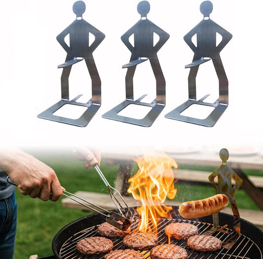 Bbq Stainless Steel Sausage Holder 3 Pieces Portable Standing Man Fun Fork Camping Picnic Garden Kitchen Gifts Men