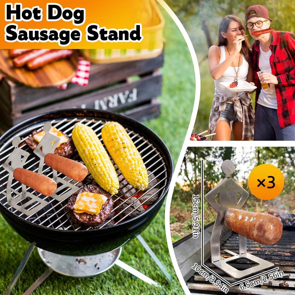 Bbq Stainless Steel Sausage Holder 3 Pieces Portable Standing Man Fun Fork Camping Picnic Garden Kitchen Gifts Men