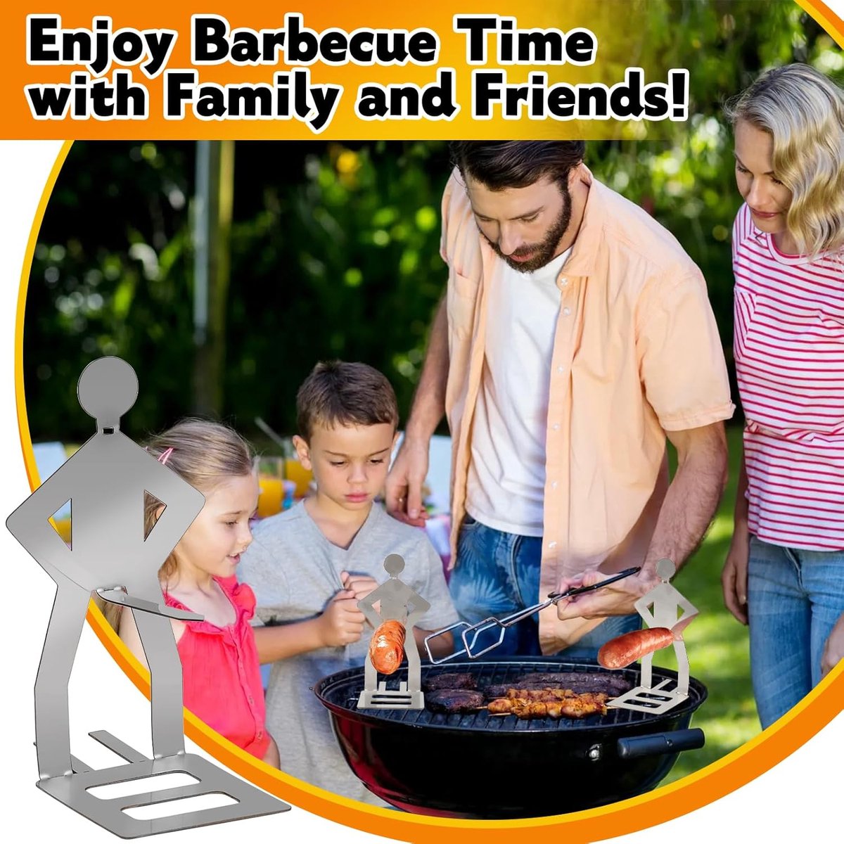 Bbq Stainless Steel Sausage Holder 3 Pieces Portable Standing Man Fun Fork Camping Picnic Garden Kitchen Gifts Men