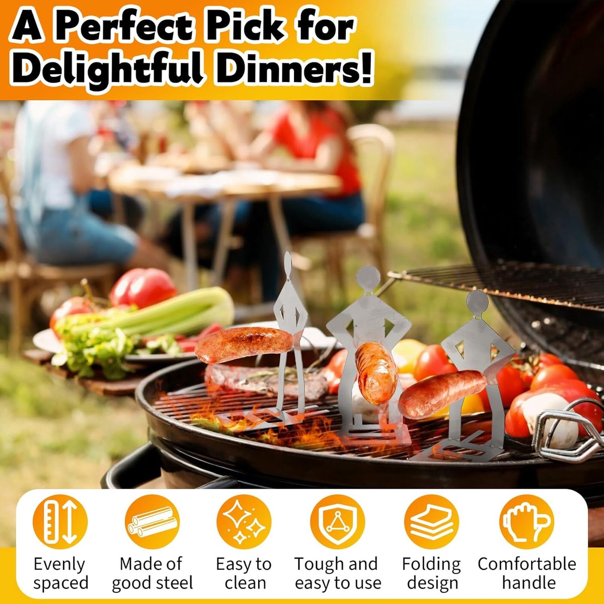 Bbq Stainless Steel Sausage Holder 3 Pieces Portable Standing Man Fun Fork Camping Picnic Garden Kitchen Gifts Men