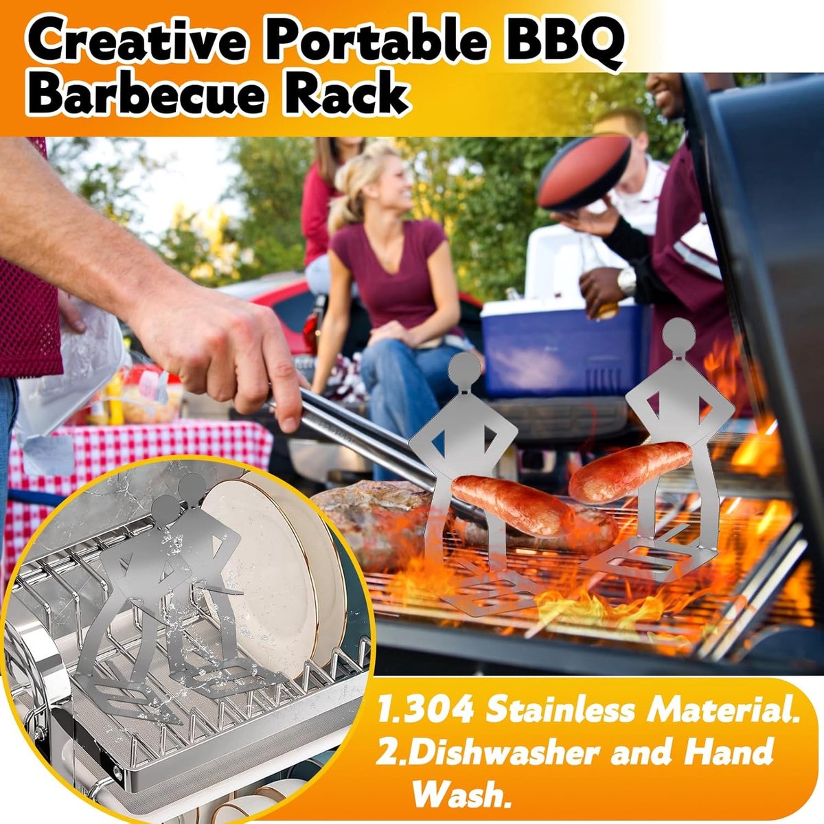 Bbq Stainless Steel Sausage Holder 3 Pieces Portable Standing Man Fun Fork Camping Picnic Garden Kitchen Gifts Men