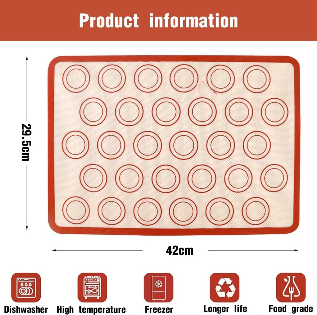 2 Pieces Silicone Macaron Baking Mat 42 X 29.5 Cm Non Stick Slip Washable Reusable For Making Gingerbread / Cake Bread T