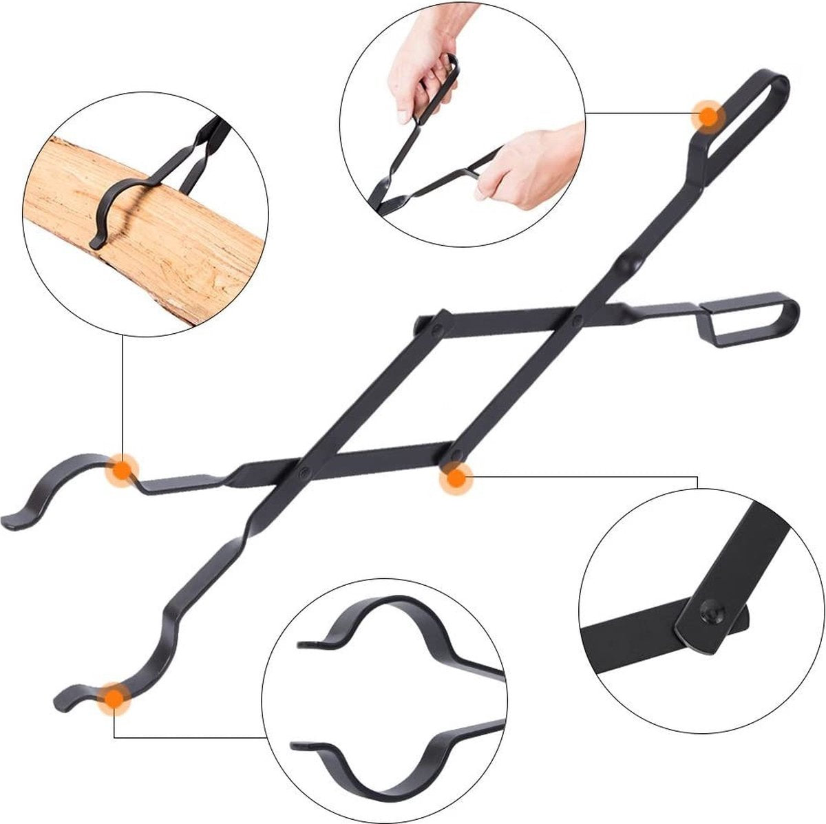 Fire Pit Tongs - Fireplace Accessories Fireplaces Tool For Outdoor Indoor Camping Wood Stoves Pits Black Steel 26 Inch
