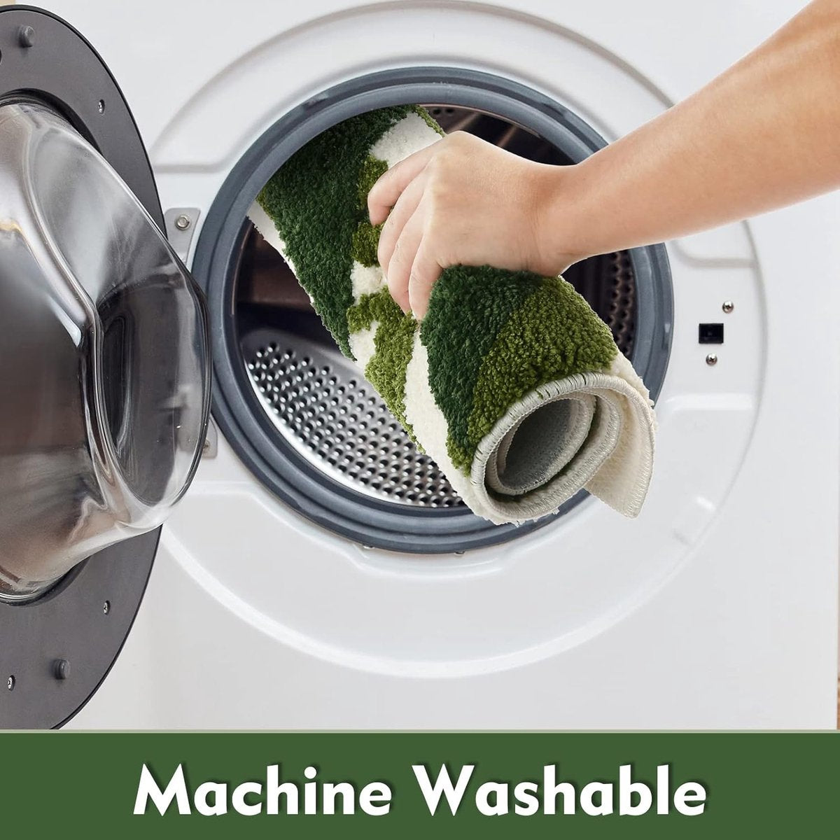 Non Slip Bath Mat Absorbent Machine Washable Green Leaves Design