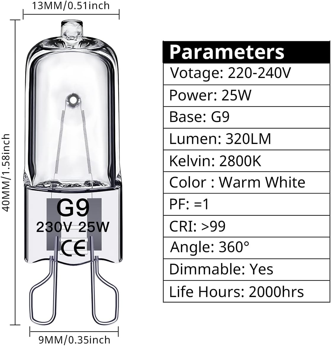 G9 Halogen Bulbs 28W 230V 10-Pack