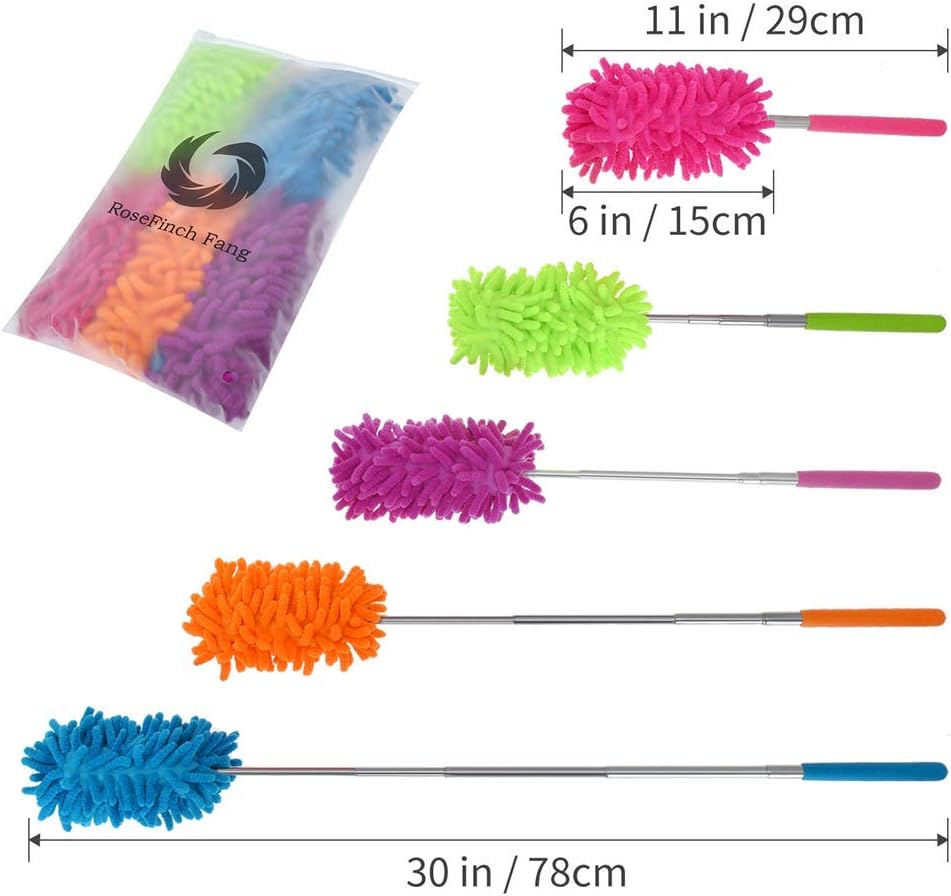 Washable Dusters For Cleaning Phoenixes Feather Extendable Dusting Wand 11Inches 30 Wet Or Dry Use (5 Pcs)