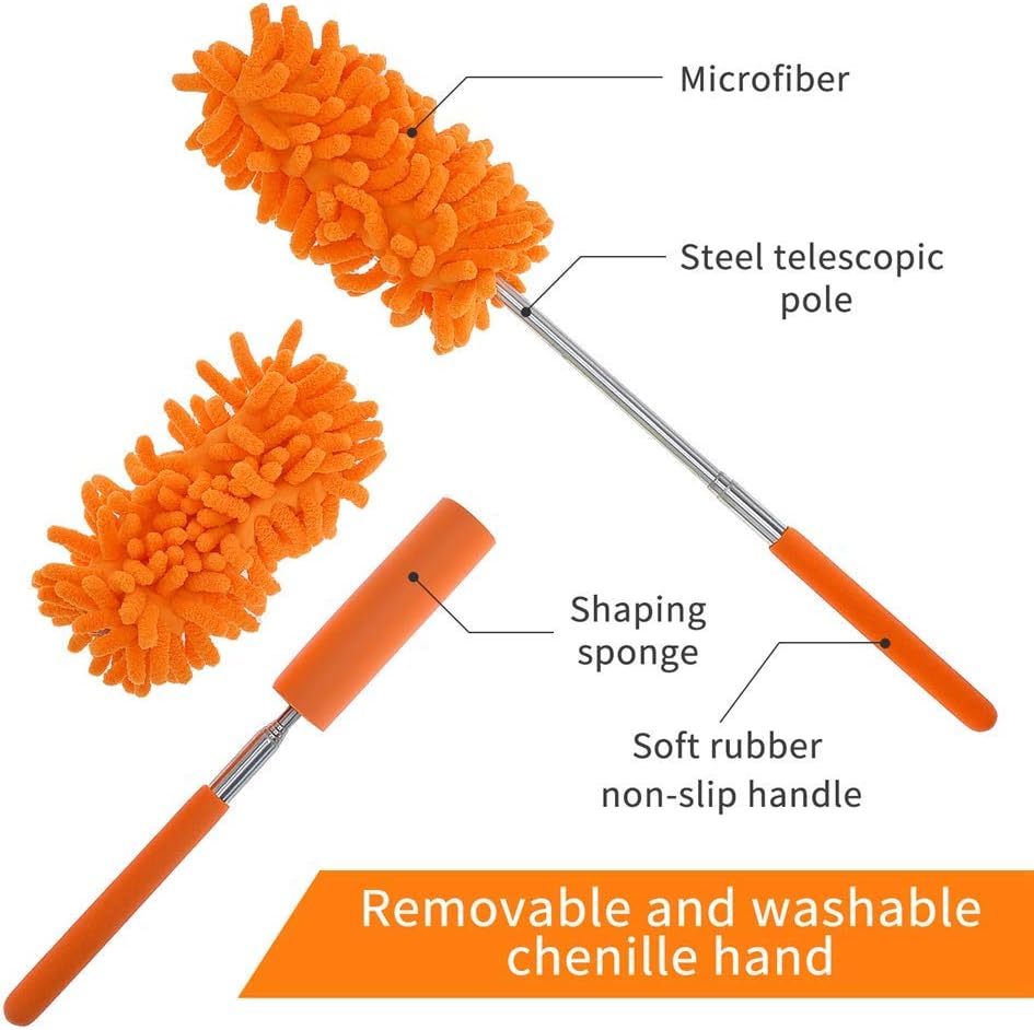Washable Dusters For Cleaning Phoenixes Feather Extendable Dusting Wand 11Inches 30 Wet Or Dry Use (5 Pcs)
