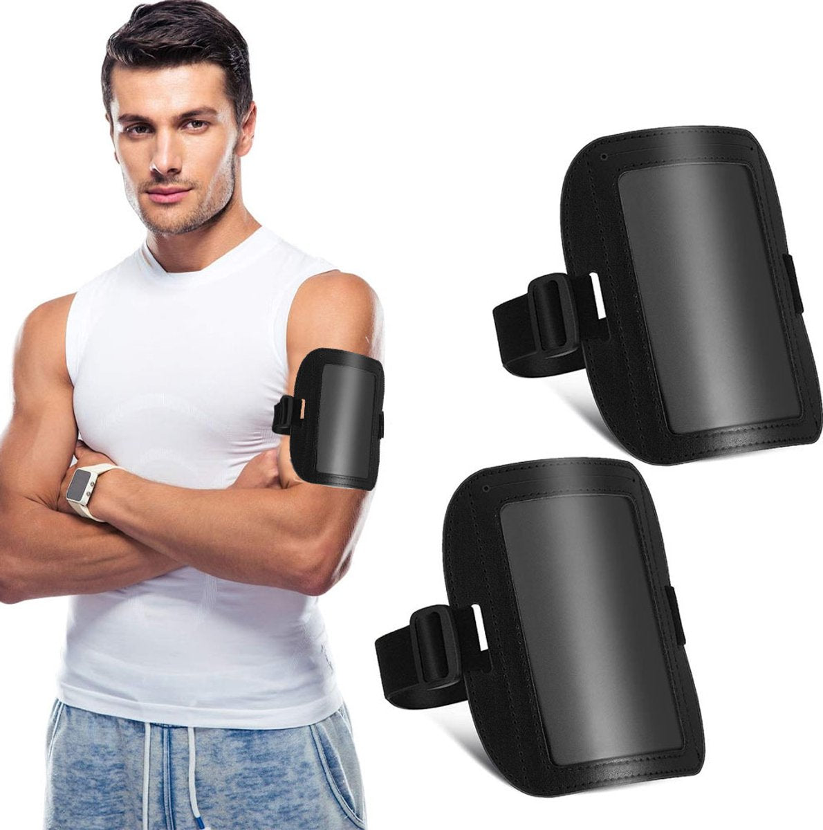 Card Holder Arm Id Horizontal Pu Black 2 Pieces