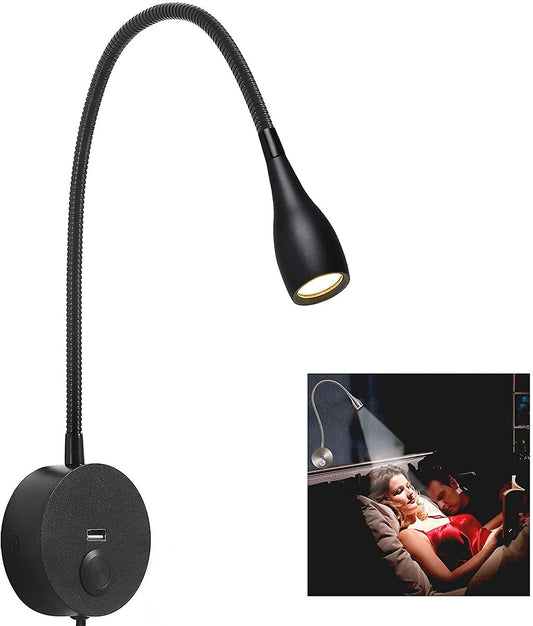 Dimmable Bedside Lamp Minimalist Led Reading Headboard Wall Mounted With Usb Charger (Matte Black)