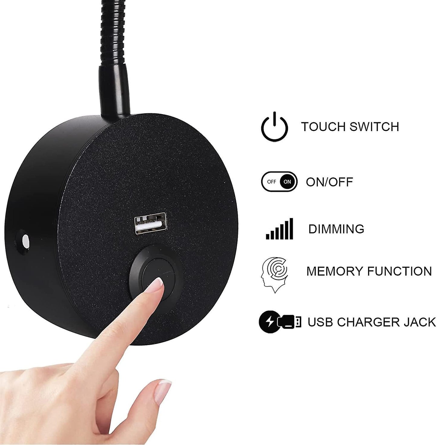 Dimmable Bedside Lamp Minimalist Led Reading Headboard Wall Mounted With Usb Charger (Matte Black)