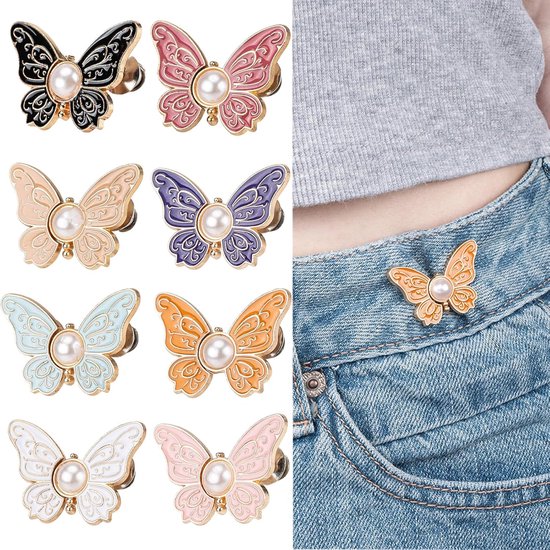 8 Pack Butterfly Waistband Adjuster Clips Jeans Button Tighteners No Sewing