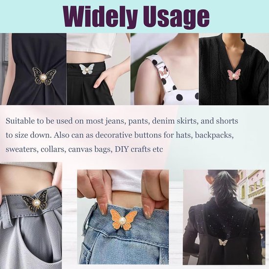 8 Pack Butterfly Waistband Adjuster Clips Jeans Button Tighteners No Sewing
