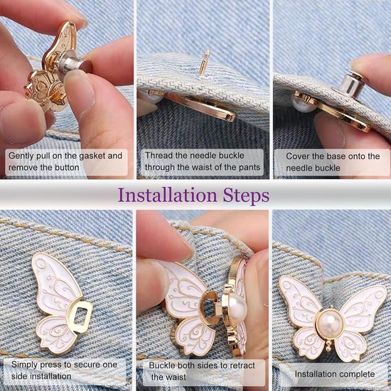 8 Pack Butterfly Waistband Adjuster Clips Jeans Button Tighteners No Sewing