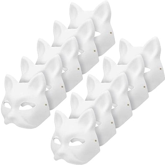 10 Paintable Cat Masks Diy Animal Costume White Half Used For Masquerade Halloween Cosplay Kids Party Supplies
