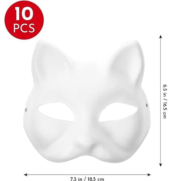 10 Paintable Cat Masks Diy Animal Costume White Half Used For Masquerade Halloween Cosplay Kids Party Supplies