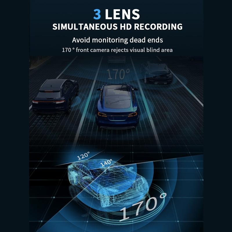 3 In 1 Car Dash Cam With Wifi 1080P Night Vision Ips Screen 32Gb