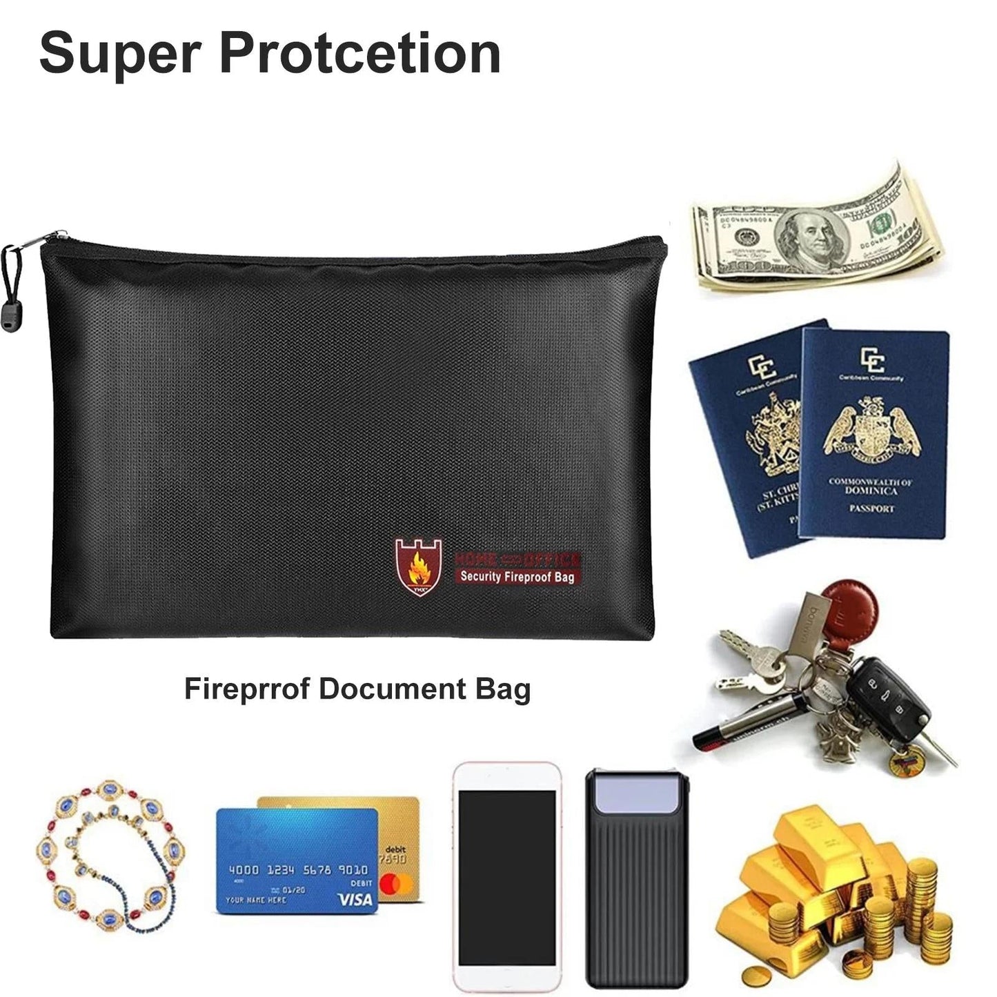 Secure Fireproof Waterproof Bag For Valuables 11.4X7.9 Inch