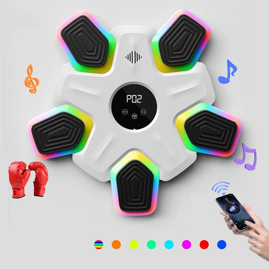 Bluetooth Music Boxing Machine 4 Modes 9 Speeds Colourful Lights With Kids Golves White