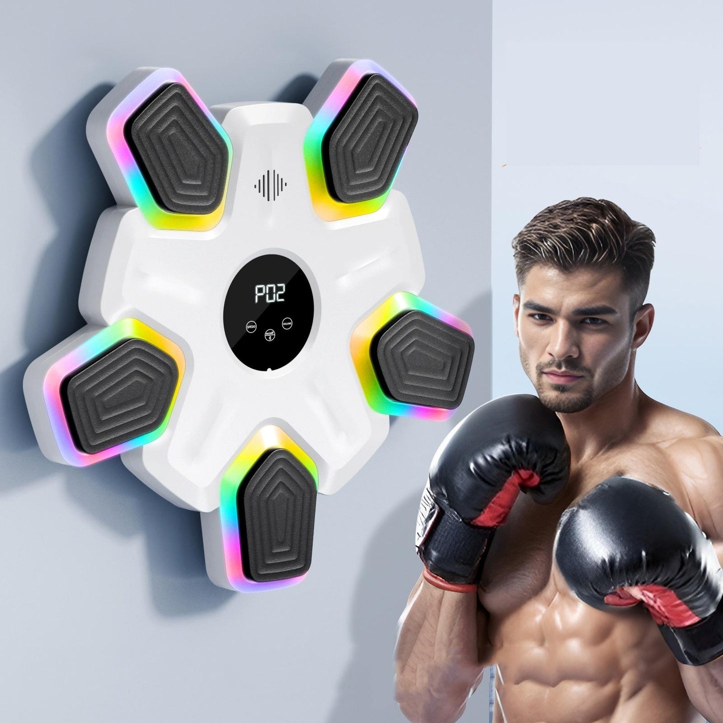Bluetooth Music Boxing Machine 4 Modes 9 Speeds Colourful Lights With Kids Golves White