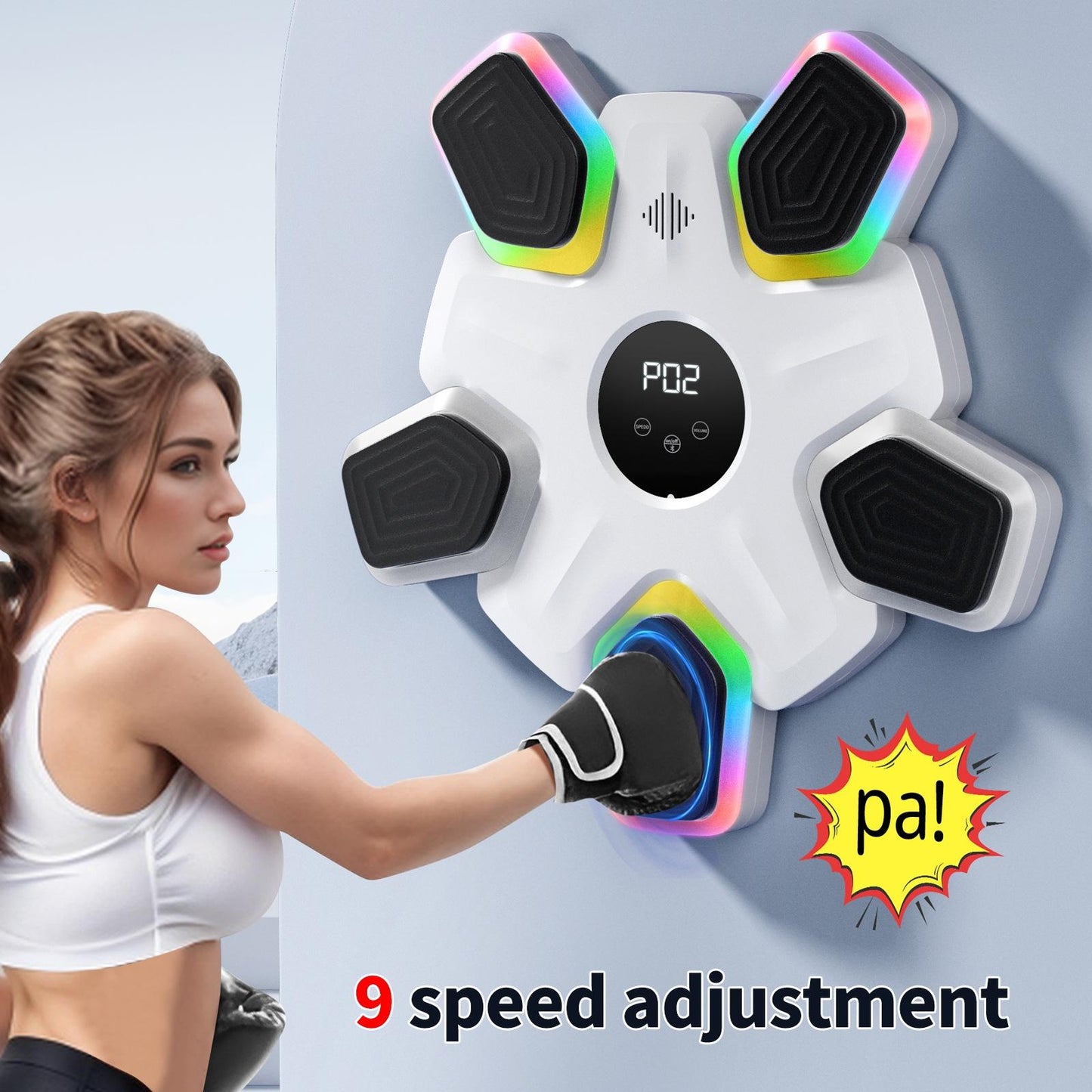 Bluetooth Music Boxing Machine 4 Modes 9 Speeds Colourful Lights With Kids Golves White