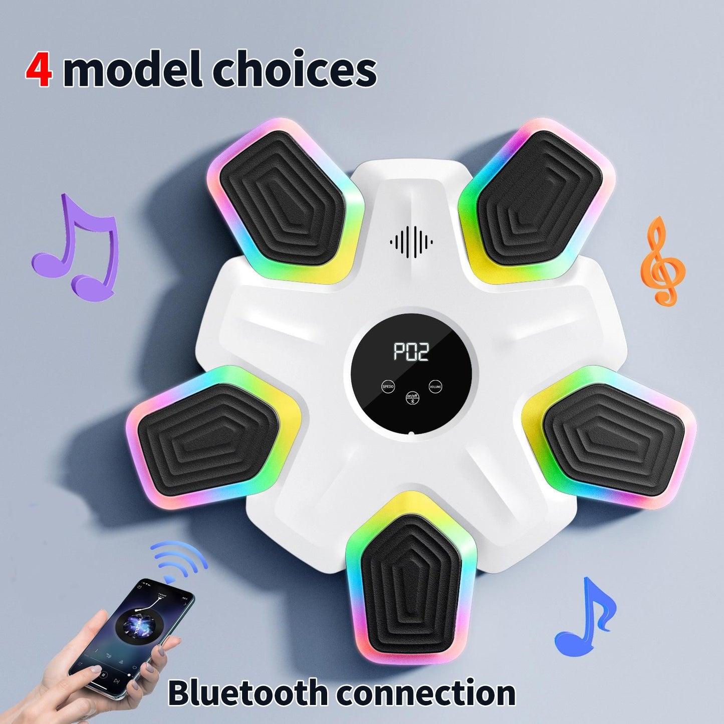 Bluetooth Music Boxing Machine 4 Modes 9 Speeds Colourful Lights With Kids Golves White
