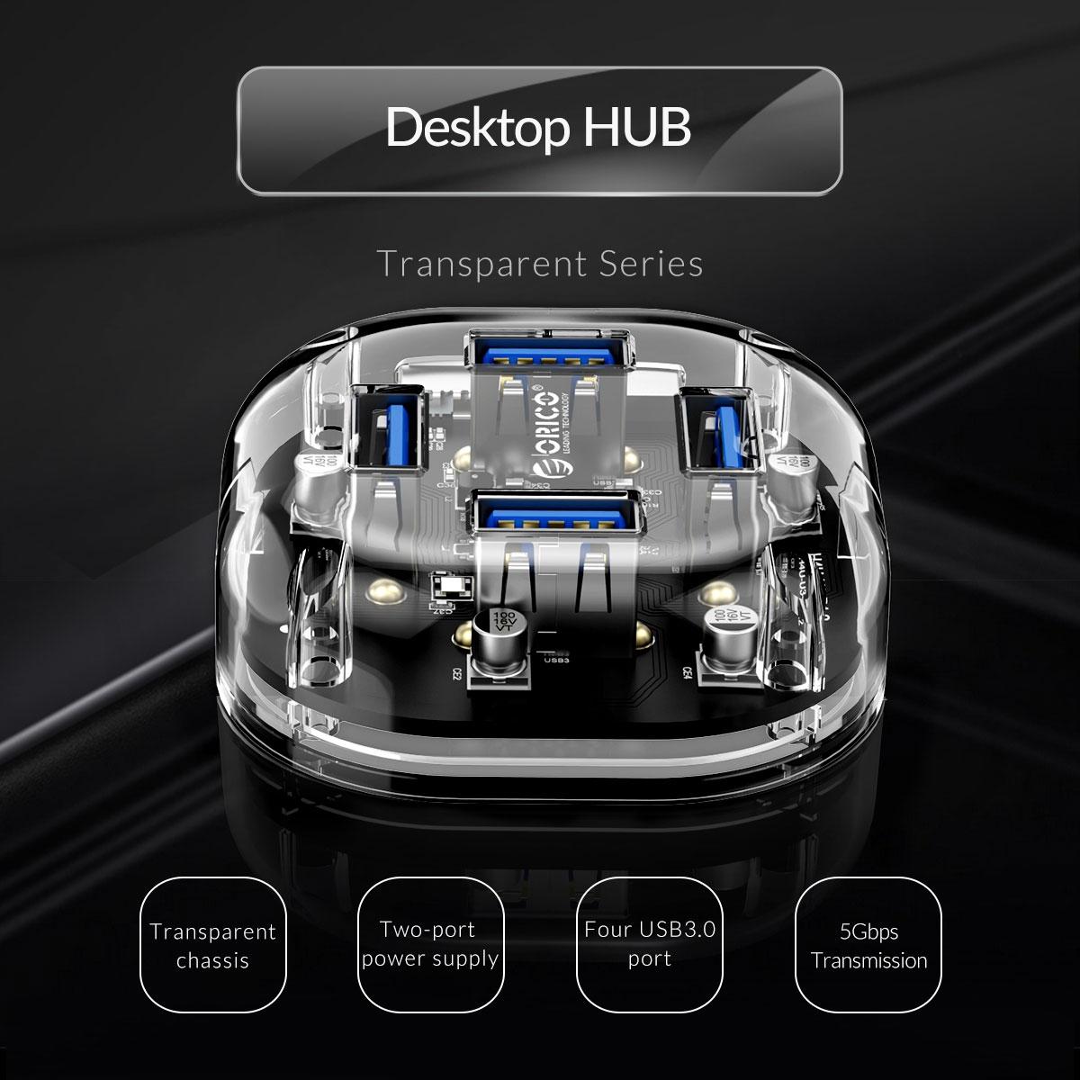 Transparent 4-Port Usb 3.0 Hub