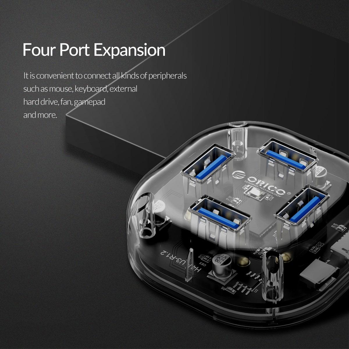 Transparent 4-Port Usb 3.0 Hub