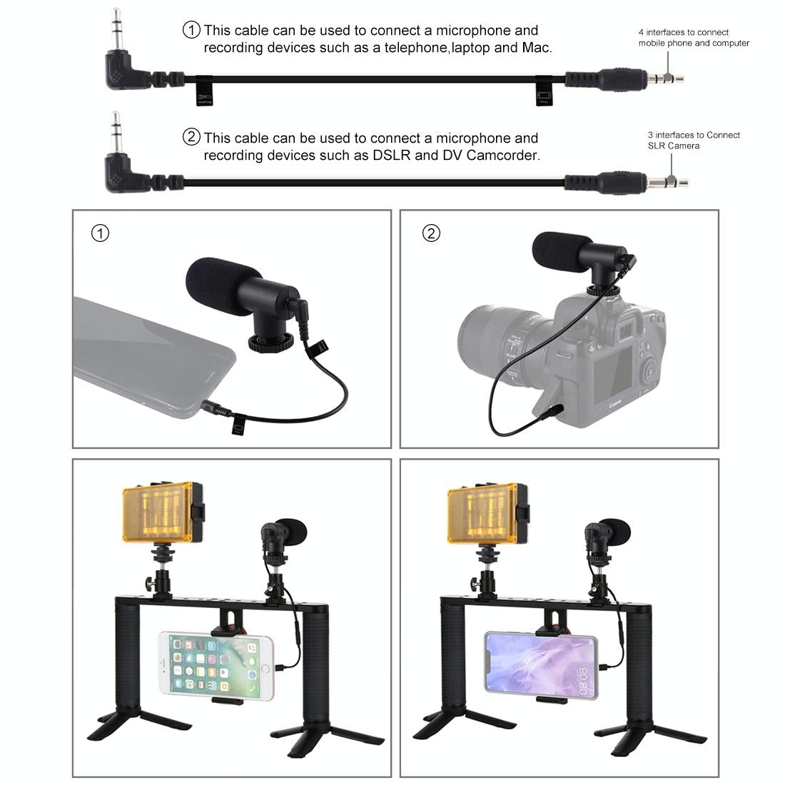 4 In 1 Vlogging Kit With Led Light Microphone Tripod And Stabilizer