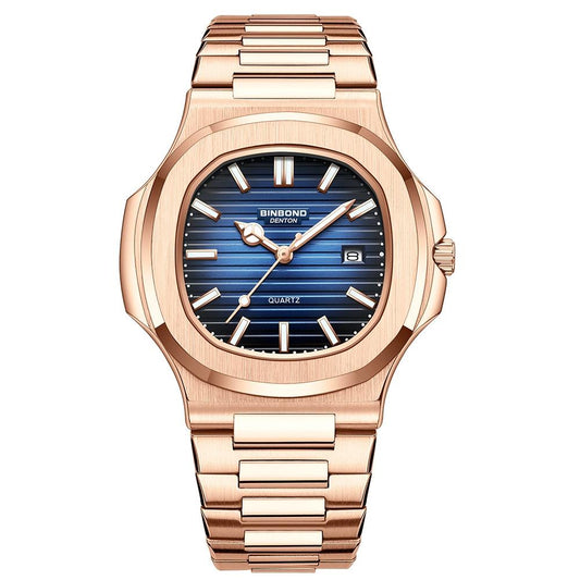 Retro Luminous Square Men Quartz Watch - 30M Waterproof Rose Gold-Blue