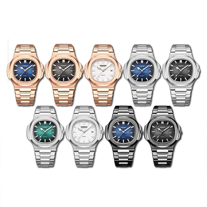 Retro Luminous Square Men Quartz Watch - 30M Waterproof Rose Gold-Blue