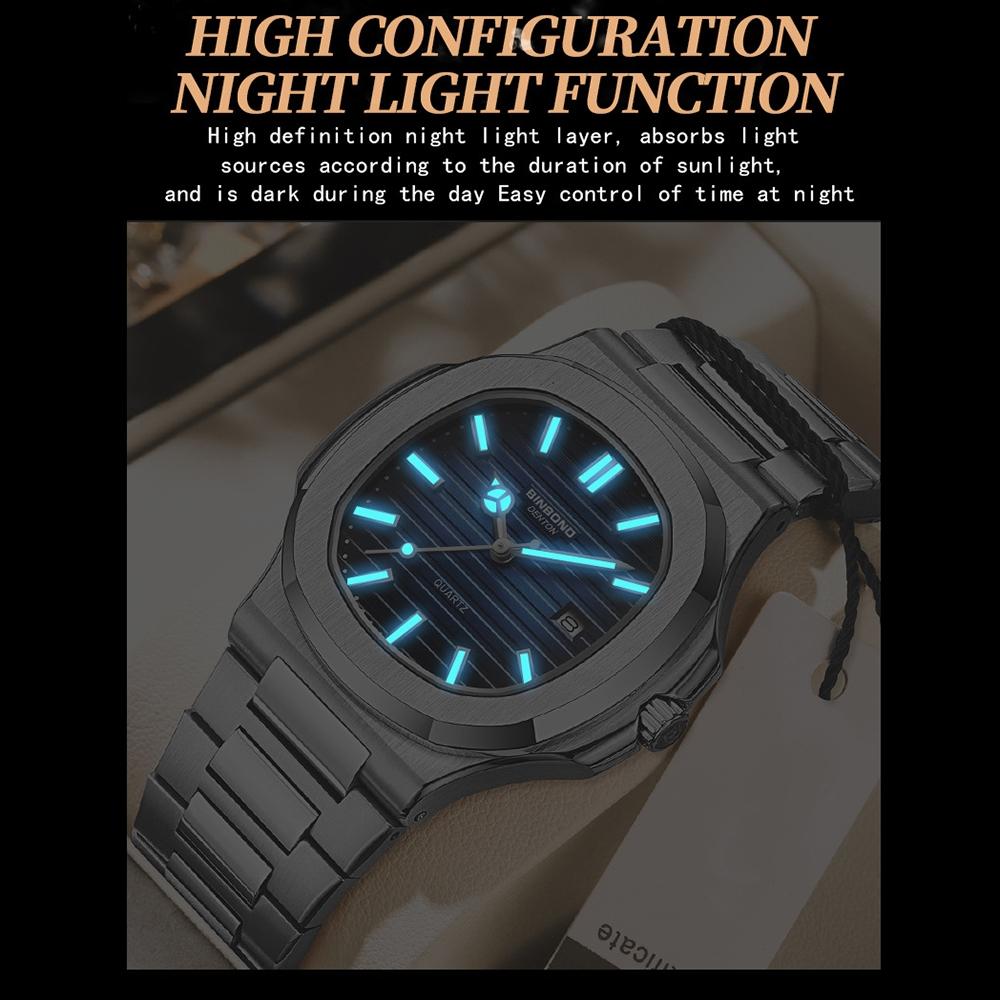 Retro Luminous Square Men Quartz Watch - 30M Waterproof Rose Gold-Blue