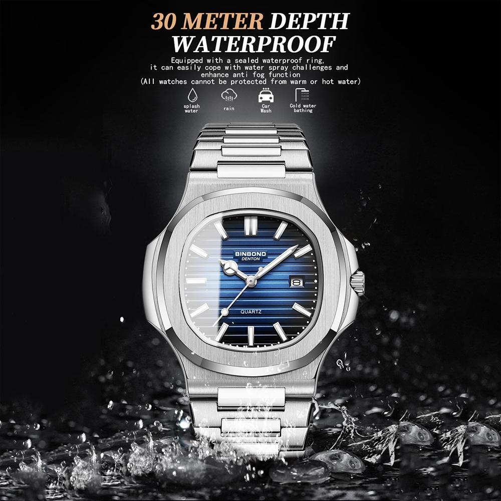 Retro Luminous Square Men Quartz Watch - 30M Waterproof Rose Gold-Blue