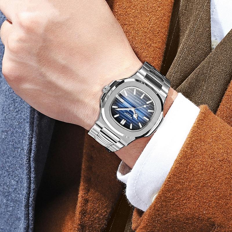Retro Luminous Square Men Quartz Watch - 30M Waterproof Rose Gold-Blue