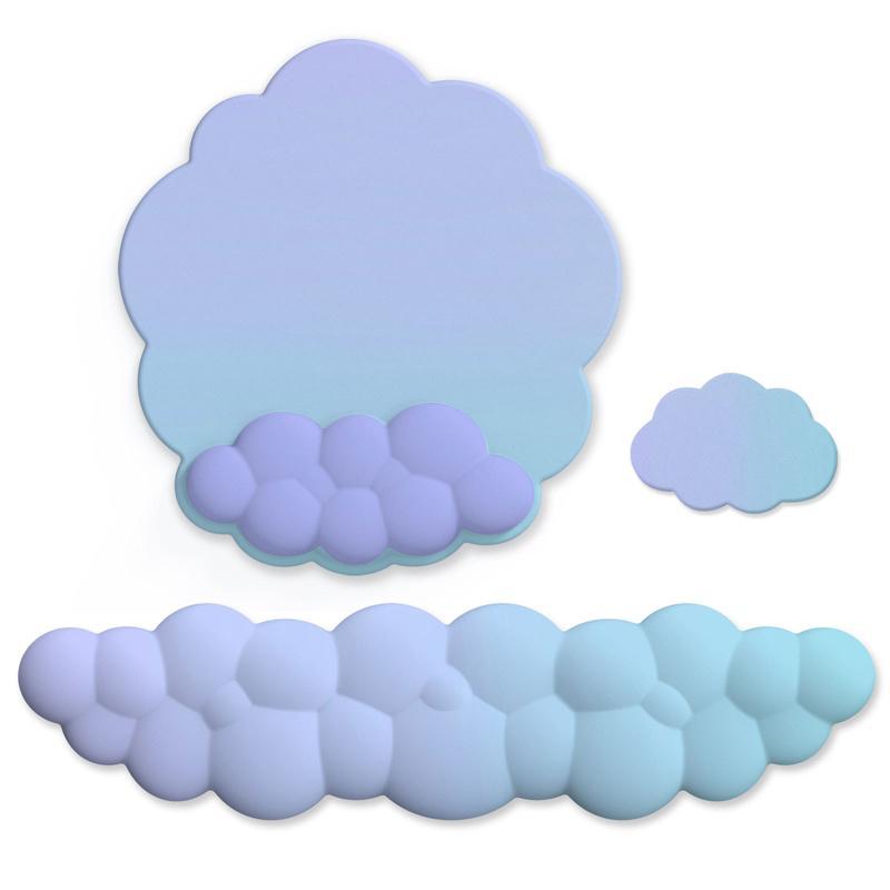 3 Piece Cloudy Gradient Memory Foam Wrist & Mouse Pad Set Blue+Gray Model 10