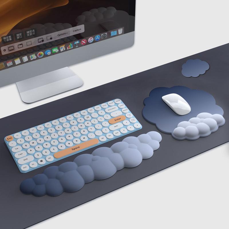 3 Piece Cloudy Gradient Memory Foam Wrist & Mouse Pad Set Blue+Gray Model 10