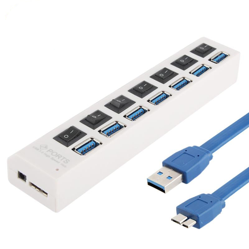 7 Port Usb 3.0 Hub 5Gbps Plug & Play 1Tb Support Black
