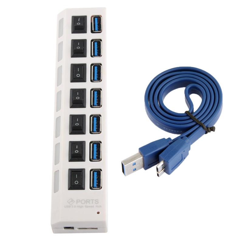 7 Port Usb 3.0 Hub 5Gbps Plug & Play 1Tb Support Black