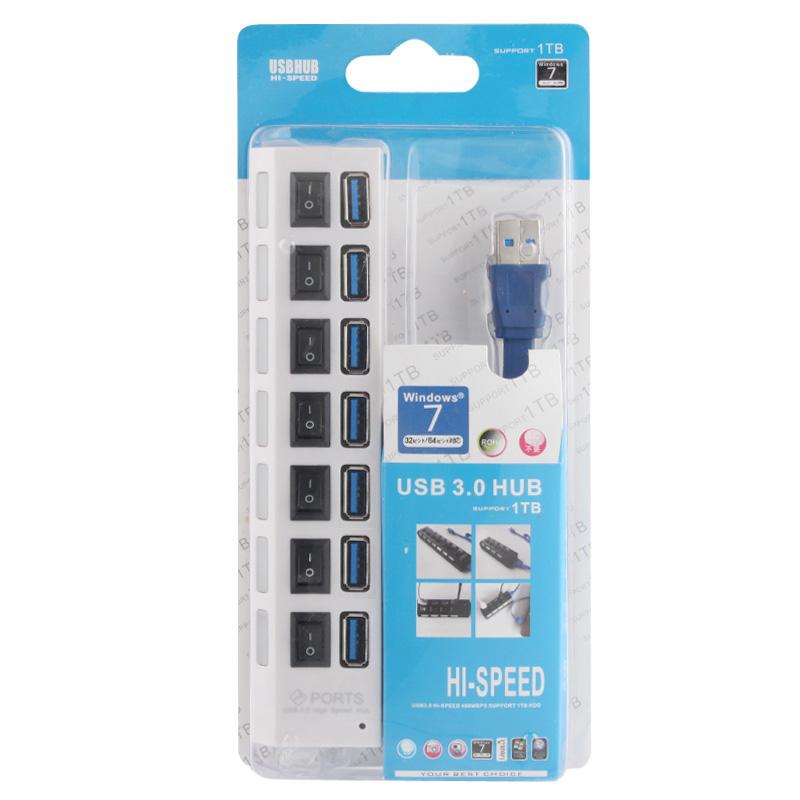 7 Port Usb 3.0 Hub 5Gbps Plug & Play 1Tb Support Black