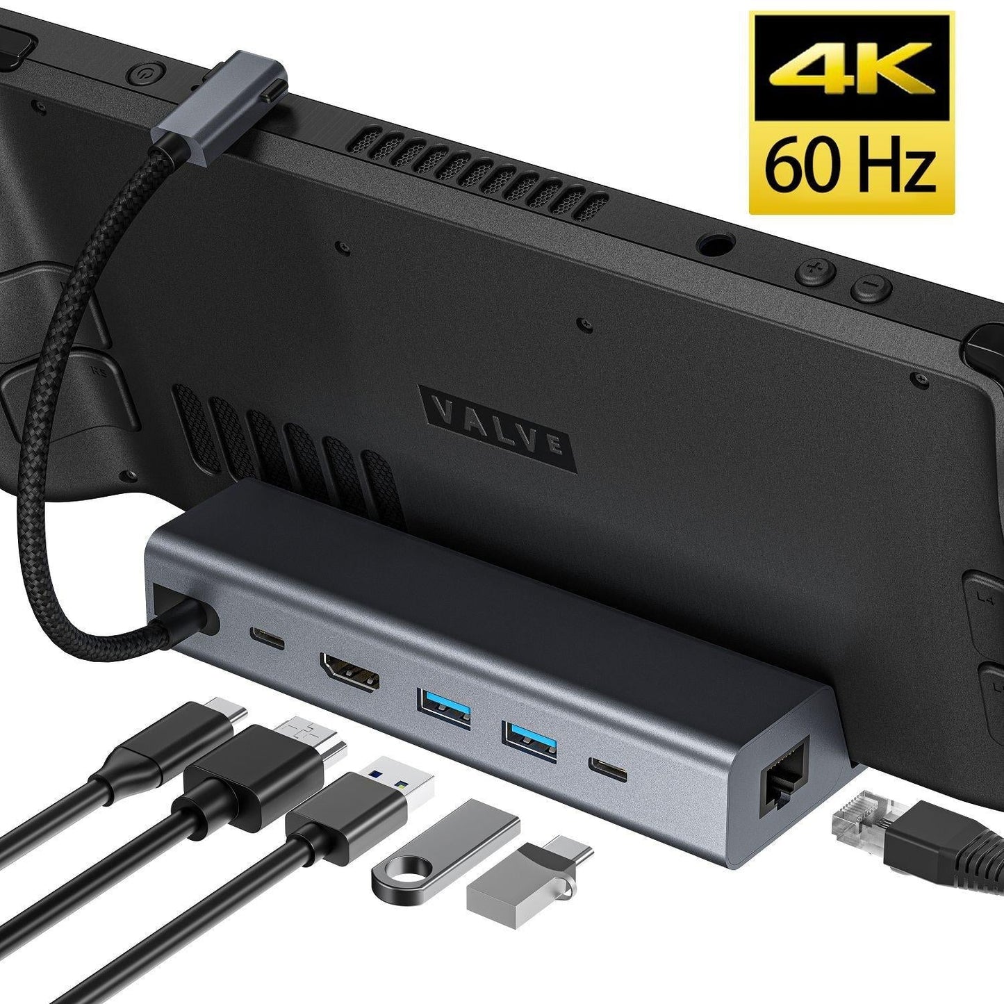 6 In 1 Docking Station For Steam Deck With Hdmi Rj45 Usb 3.0 C Pd 100W