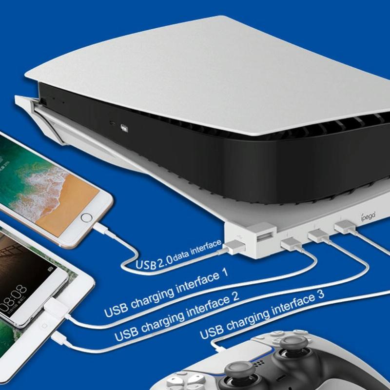 4 Port Usb Hub Base For Ps5 Horizontal Stand