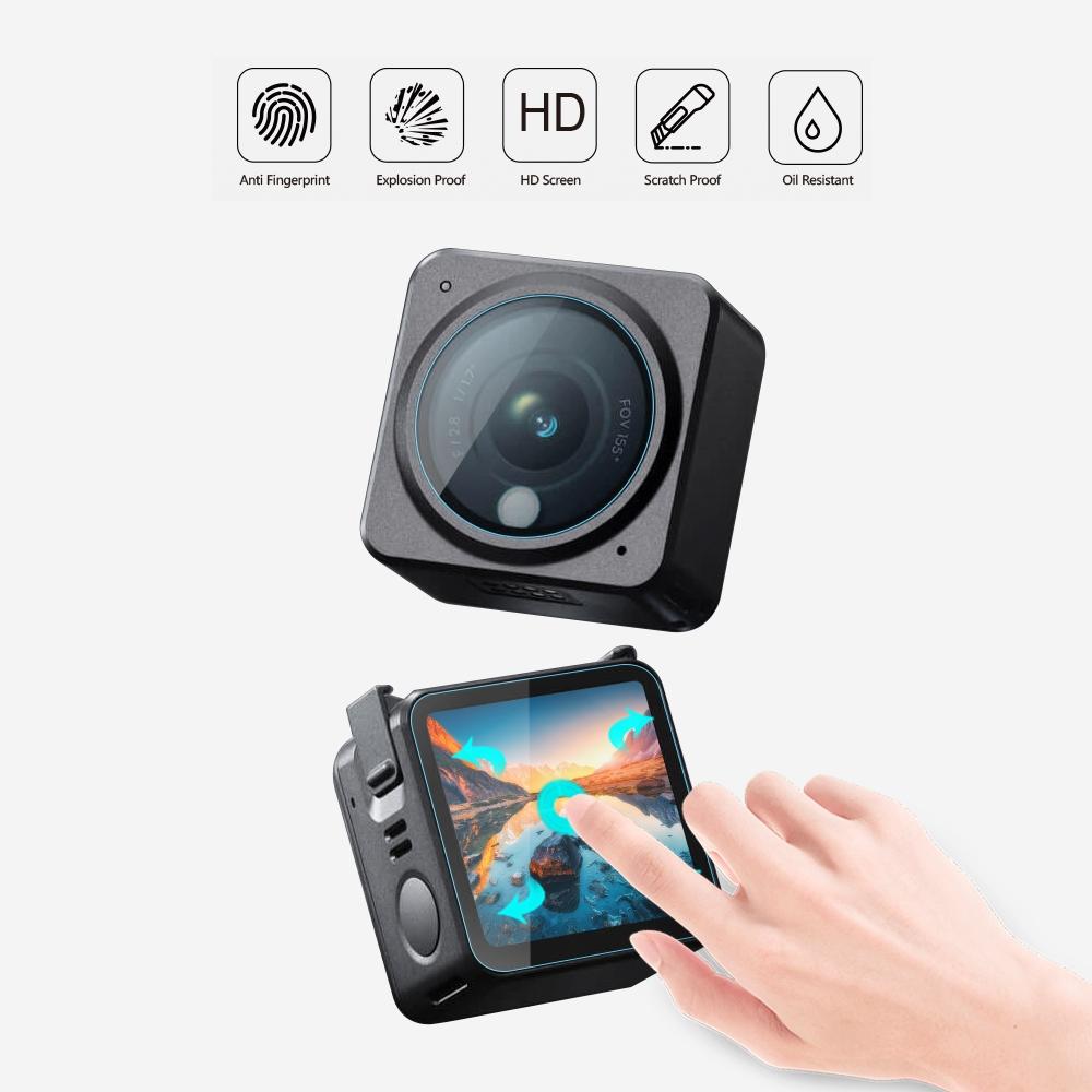 9H Tempered Glass Film For Dji Action 2 3 In 1 Lens With Front And Back Lcd Display