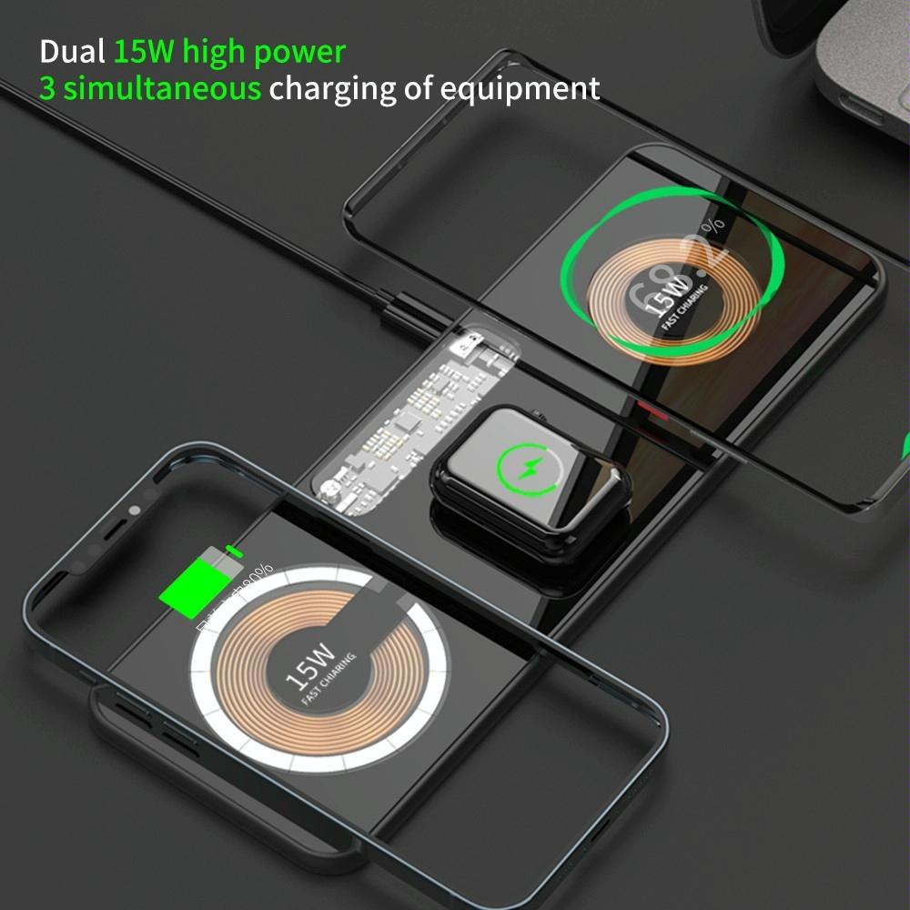15W Dual Fast Charging Pad For 3 In Wireless Phones