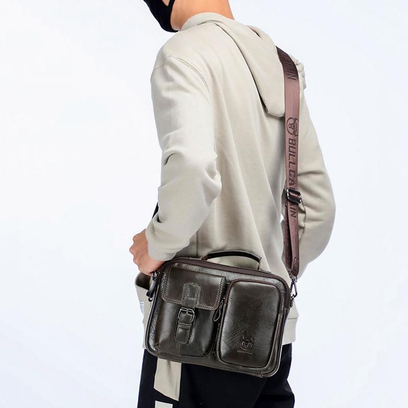 Retro Leather Men Shoulder Bag - Black