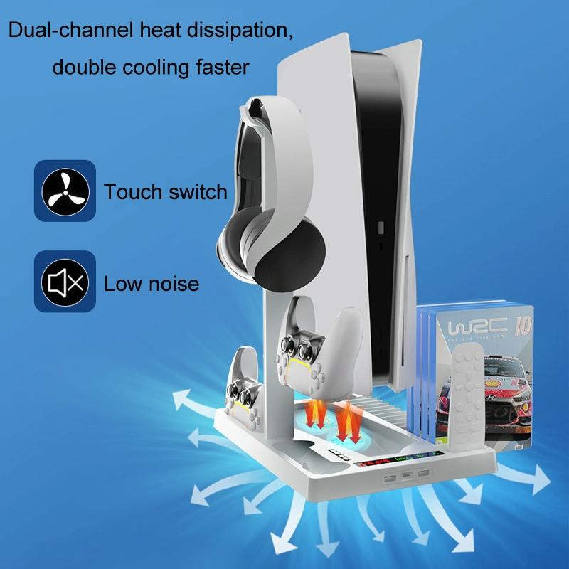 Ps5 Cooling Handle With Charging Base And Disc Storage Rack - White