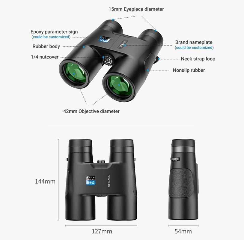 Autofocus 10X42 Binoculars Fixed Focus Black