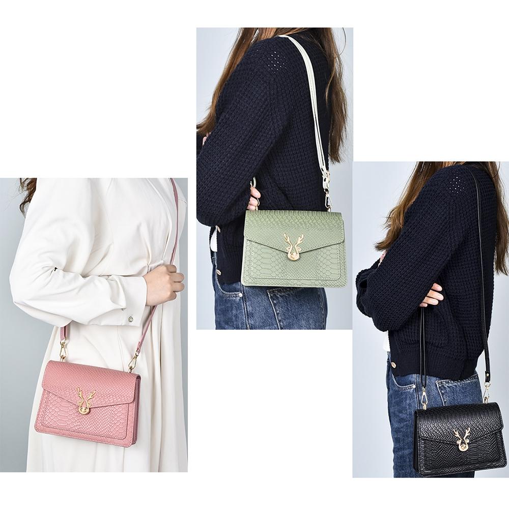 Stylish Crocodile Leather Crossbody Phone Bag Black